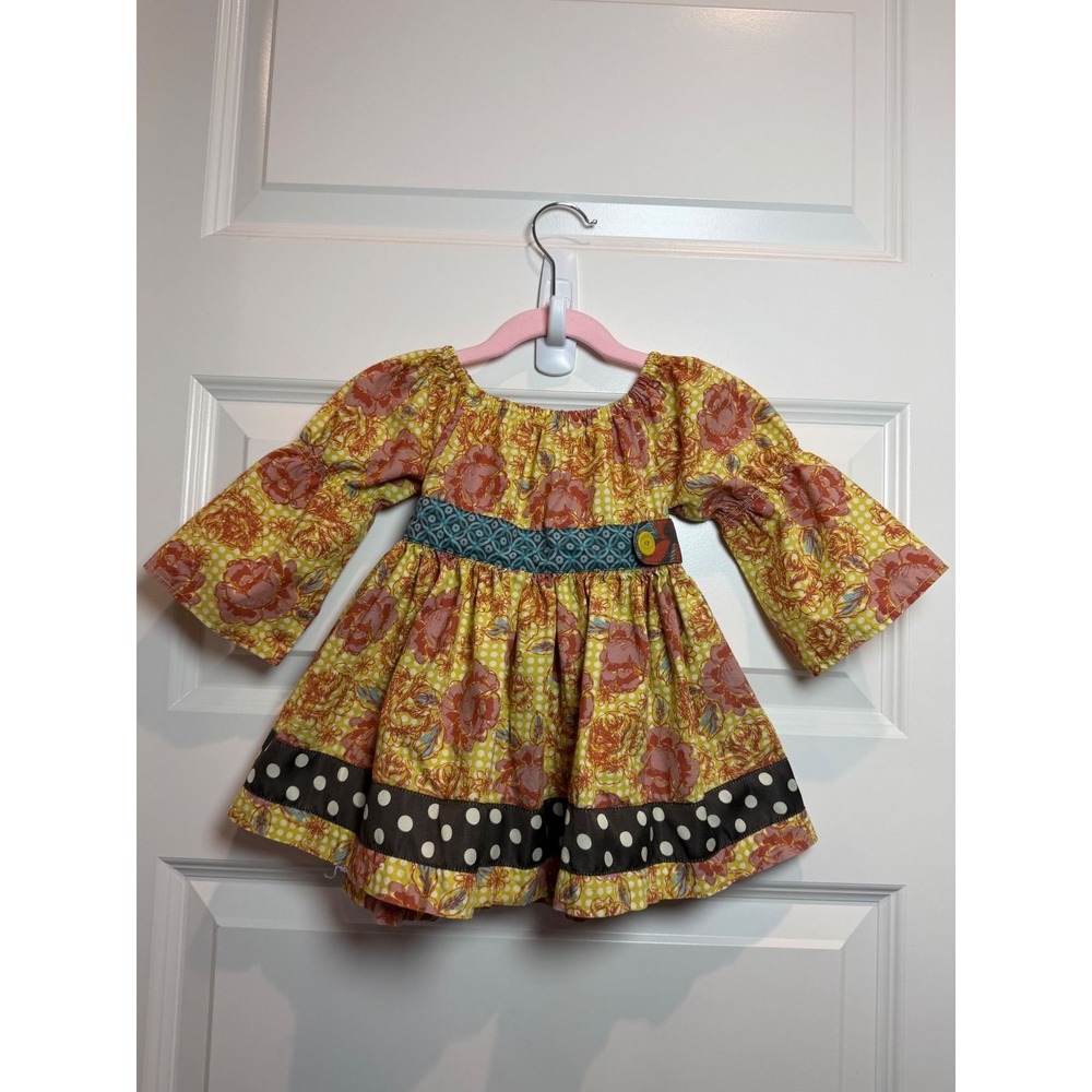 63. Matilda Jane You & Me Floral Polka Dot Mixed Print Bell Sleeve Dress 18M